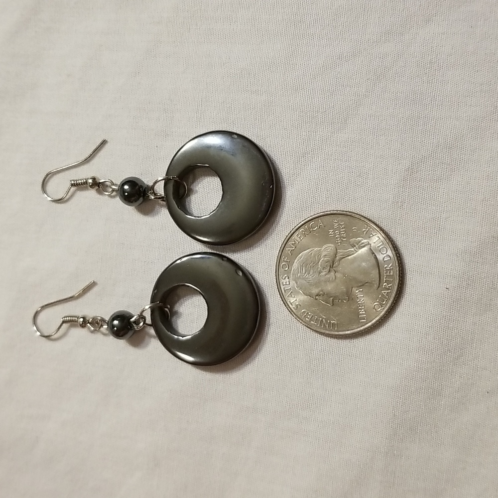 Hematite Stone Dangly Earrings - Picture 3 of 5
